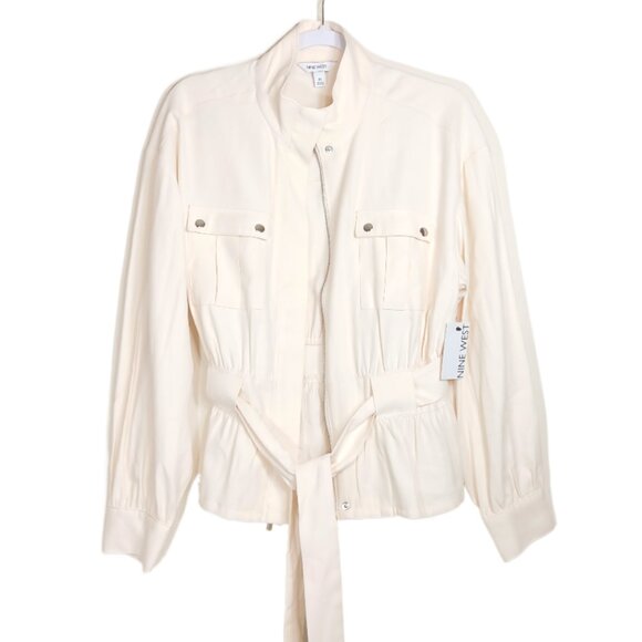 Nine West Utility Jacket Womens Medium Butter Yellow Soft Peplum Belted New - Picture 1 of 6